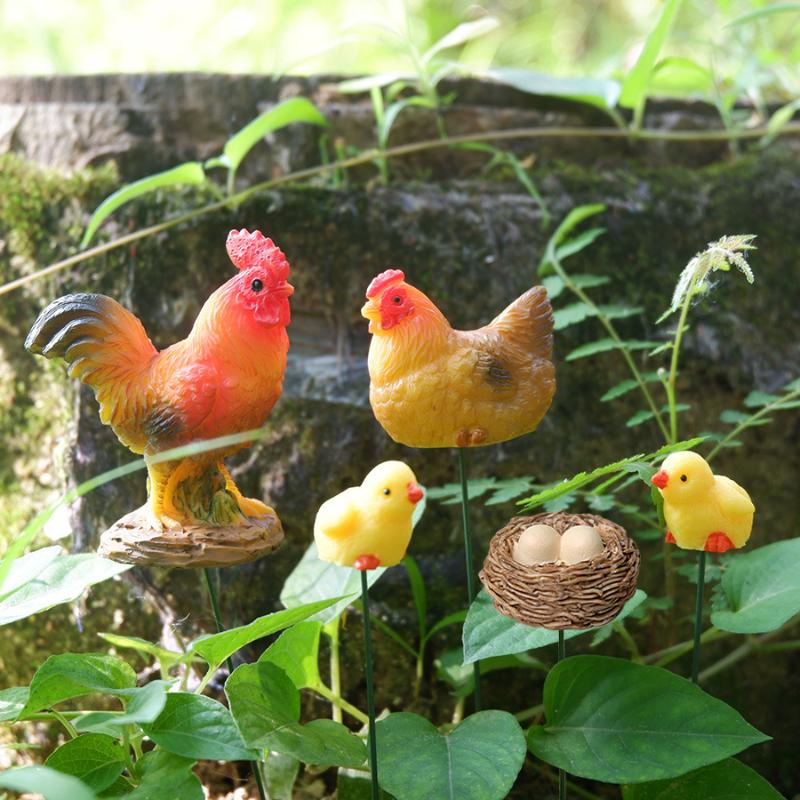 Bonsai Garden For Desk - ชุดฟิกเกอร์ครอบครัวไก่เรซินขนาดเล็ก 4/5 ชิ้น สำหรับตกแต่งสวนเทพนิยาย บอนไซ จัดสวน