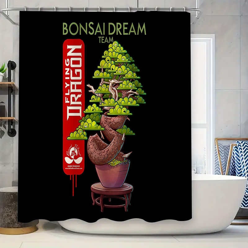 Bonsai Tree Zen Garden - ม่านอาบน้ำลายต้นบอนไซญี่ปุ่น สวนเซน ธรรมชาติ ป่าไม้ ทิวทัศน์ ตกแต่งห้องน้ำ